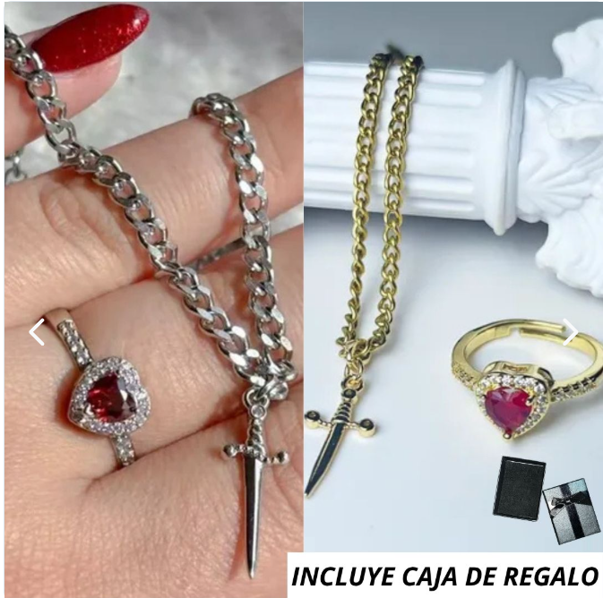 🔥Pulsera + Anillo Espada Corazon+ CAJAREG💝