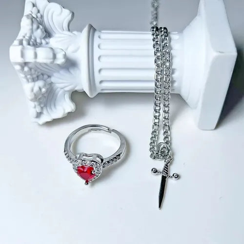 🔥Pulsera + Anillo Espada Corazon+ CAJAREG💝