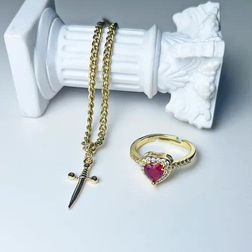 🔥Pulsera + Anillo Espada Corazon+ CAJAREG💝